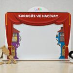 Ahşap Hacivat & Karagöz Sahnesi Işıklı 80x60 cm